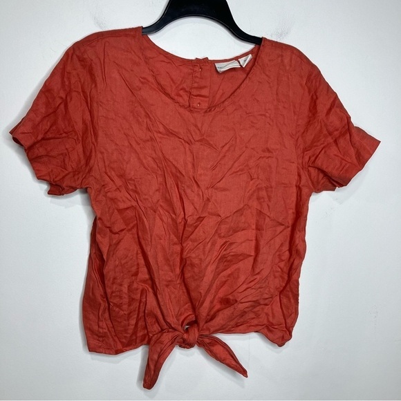 Rachel Zoe 100% linen knot front top short sleeve size large - Picture 1 of 5